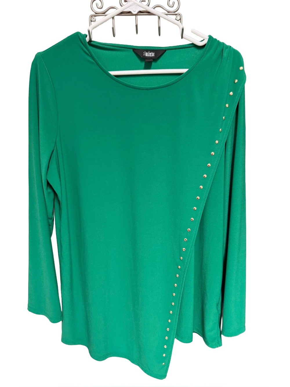 Slim Factor by Investments Women's Medium Green Stud Trimmed Tunic
